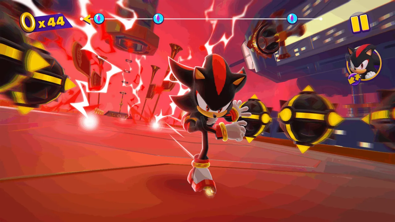 Sonic Dream Team update screenshot of Shadow racing through a dark dream stage