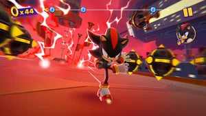 Sonic Dream Team gameplay screenshot of a wide dream world vista with floating paths