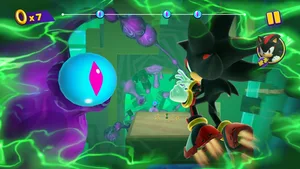Sonic Dream Team gameplay screenshot of Sonic collecting rings at full speed
