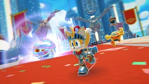 Sonic Dream Team gameplay screenshot of the heroes racing through a dream world